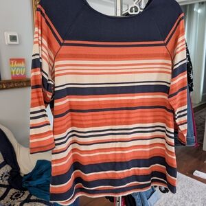 Christopher & Banks Orange and Navy Striped Long Sleeve Top